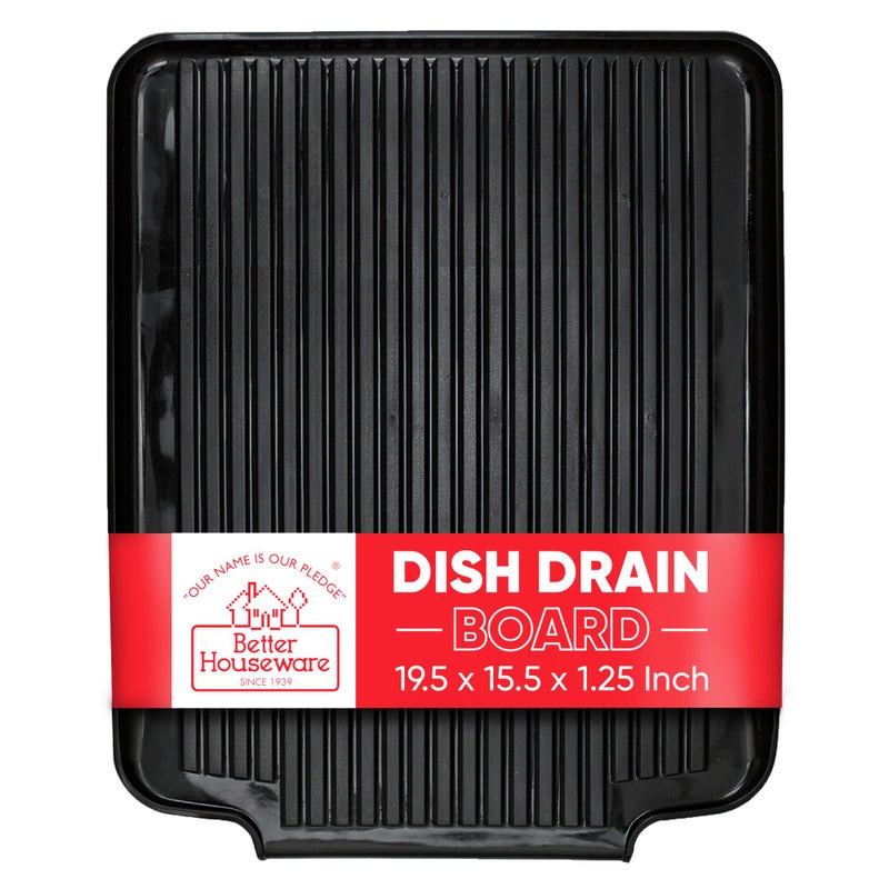 Better Houseware Dish Drainer Mat, Large Black Dish Drain Board for Kitchen Countertop, Protects Surfaces & Speeds Drying, 19.5 x 15.5 x 1.25, Black - Image 1